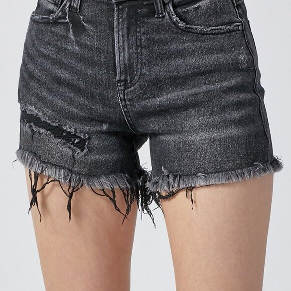 Hazel Blues® |  RISEN Raw Hem Denim Shorts with Pockets - Picture 1 of 6